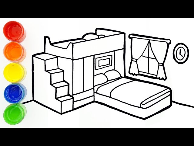 Vẽ và tô màu phòng ngủ cho bé 🍄 Bedroom drawing and coloring for kids, toddlers | Sunny Colours ☆ - YouTube