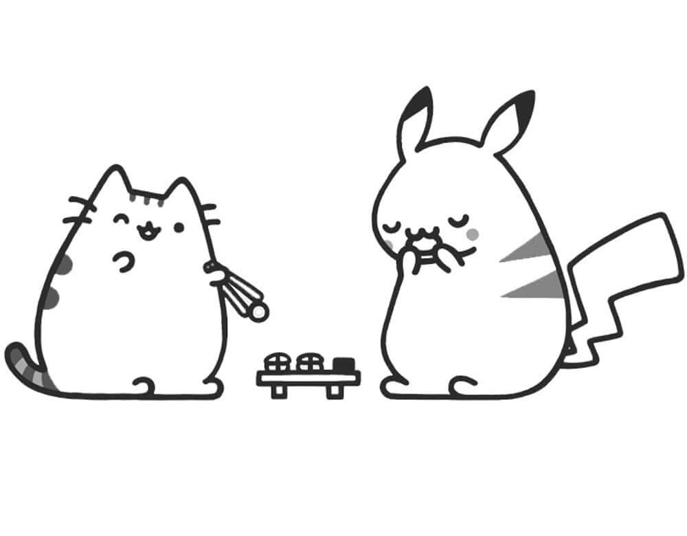 Tô màu Mèo Pusheen và Pikachu - Trang Tô Màu Cho Bé