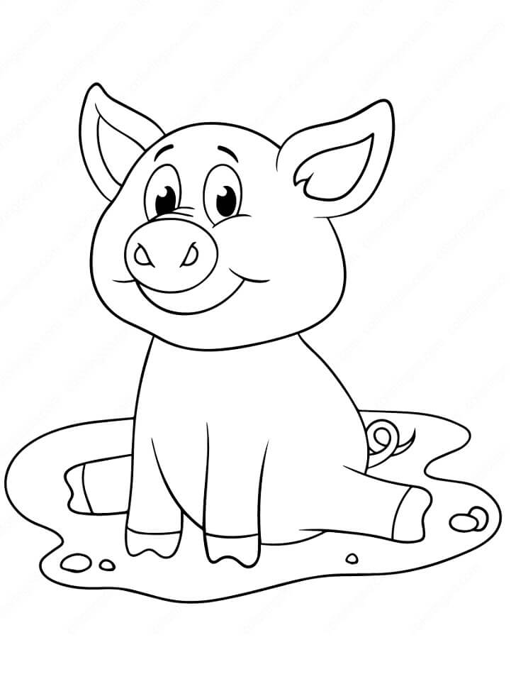 Tô màu Con Lợn Đáng Yêu Đang Ngồi - Trang Tô Màu Cho Bé