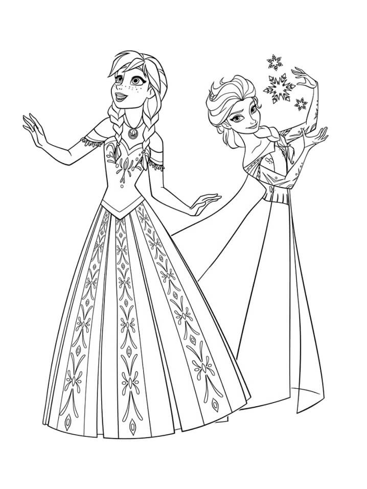 Tô màu Công Chúa Elsa Cùng Với Anna - Trang Tô Màu Cho Bé