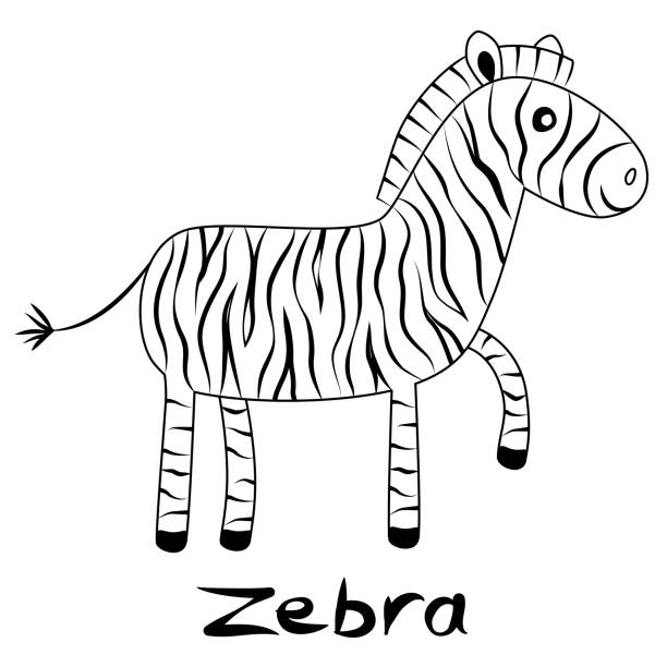Vẽ Tay Ngựa Vằn Cách Điệu Theo Phong Cách Doodle Trẻ Em Hoạt Hình Hài Hước Con Ngựa Động Vật Savanna Châu Phi Các Đường Viền Màu Đen Được Cô Lập Trên